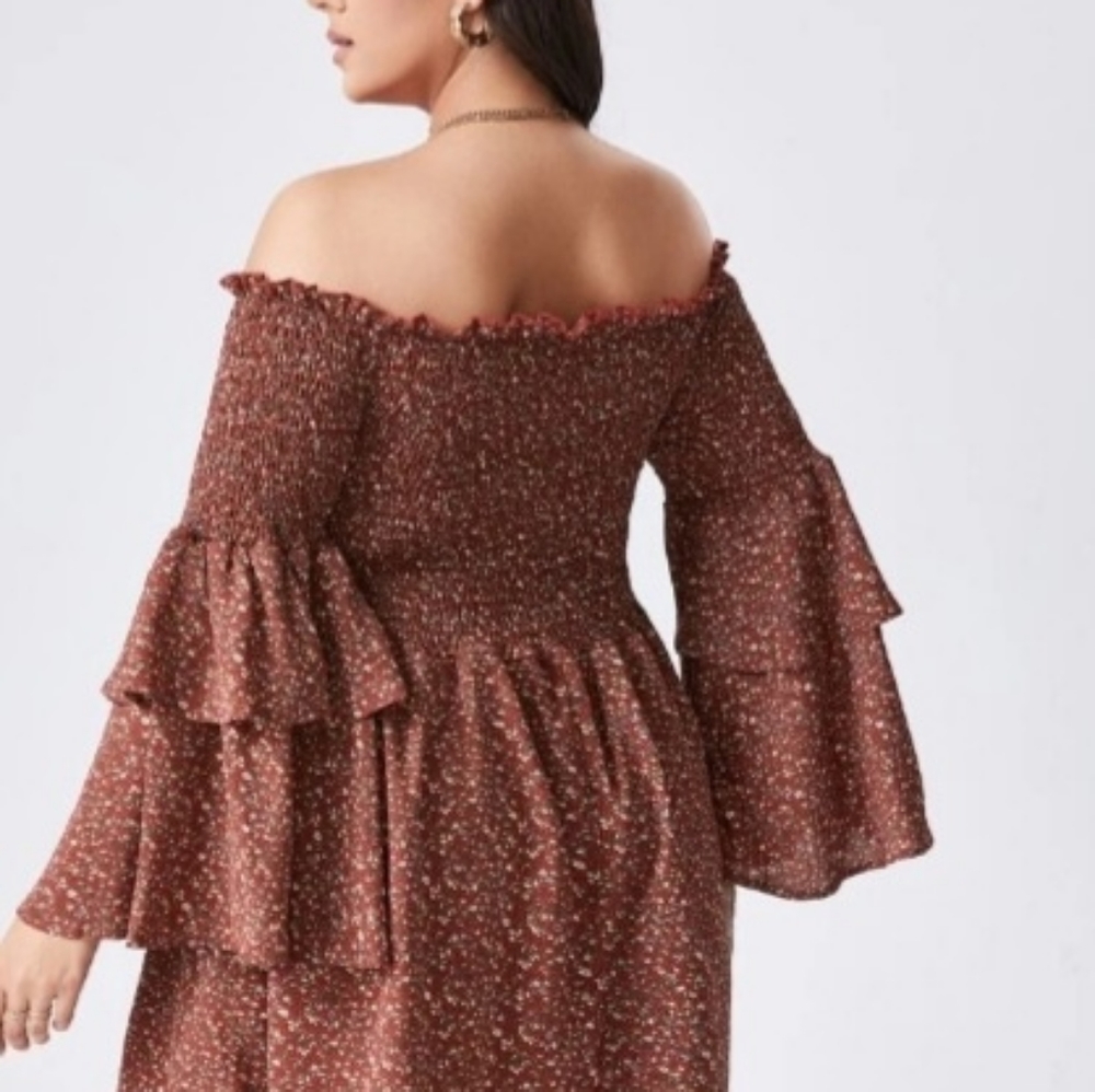 Off should floral dress with bell sleeves
